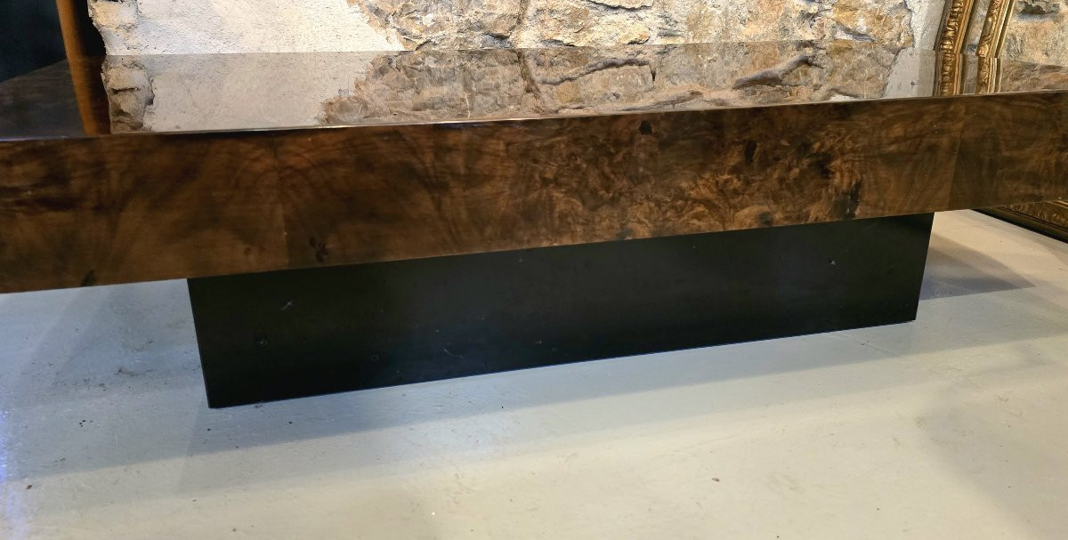 Coffee Table In Elm Burl Veneer Attributed To Willy Rizzo - 1970-photo-2