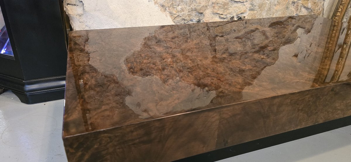 Coffee Table In Elm Burl Veneer Attributed To Willy Rizzo - 1970-photo-1