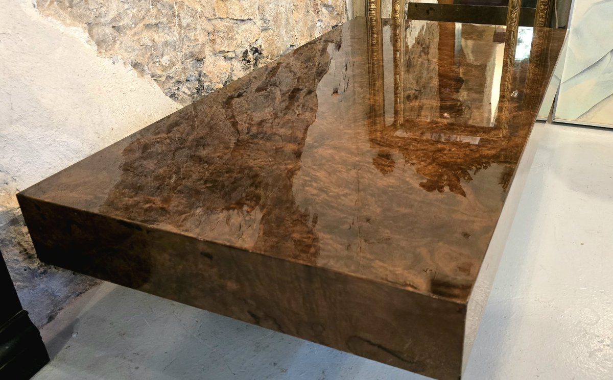 Coffee Table In Elm Burl Veneer Attributed To Willy Rizzo - 1970-photo-3