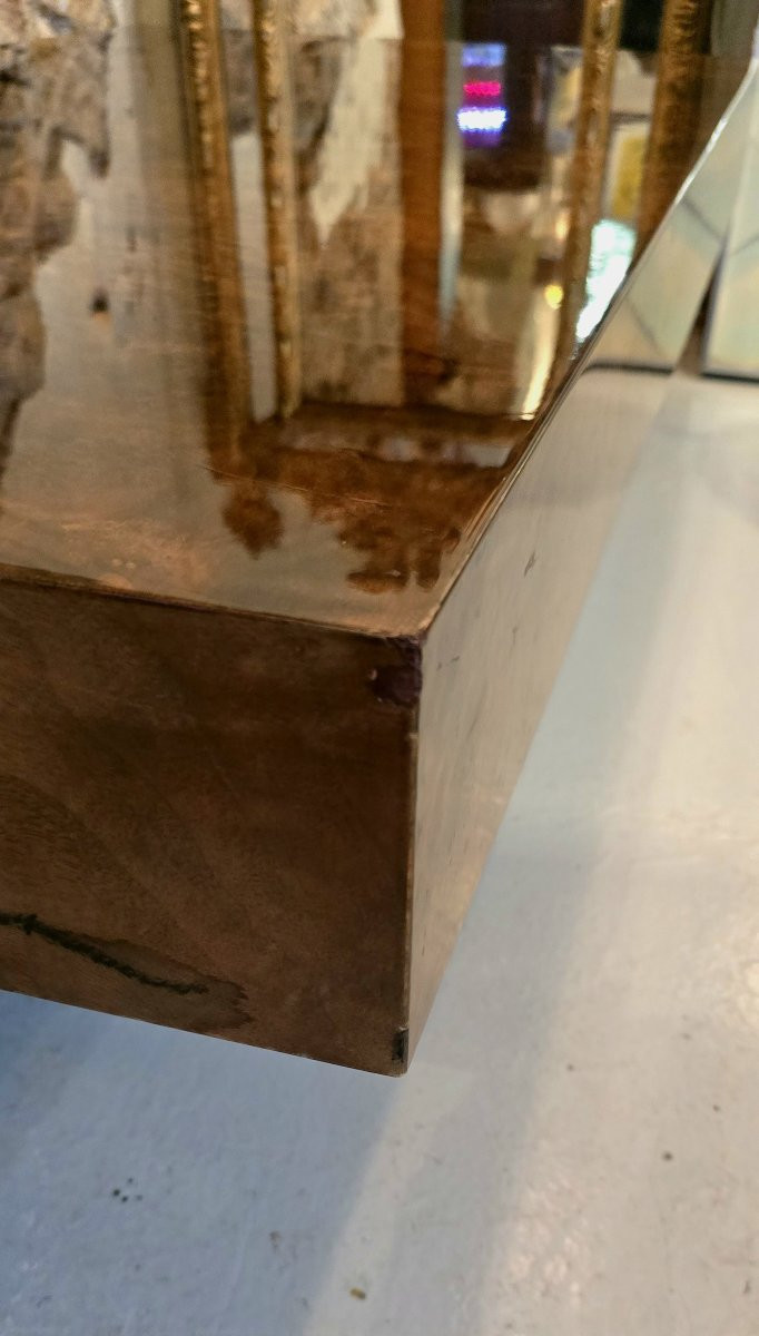 Coffee Table In Elm Burl Veneer Attributed To Willy Rizzo - 1970-photo-4