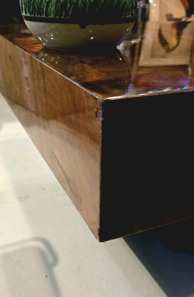 Coffee Table In Elm Burl Veneer Attributed To Willy Rizzo - 1970-photo-6