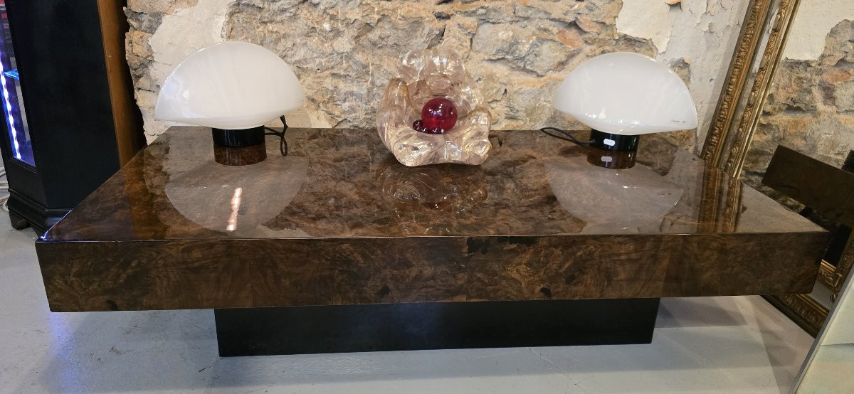 Coffee Table In Elm Burl Veneer Attributed To Willy Rizzo - 1970-photo-7
