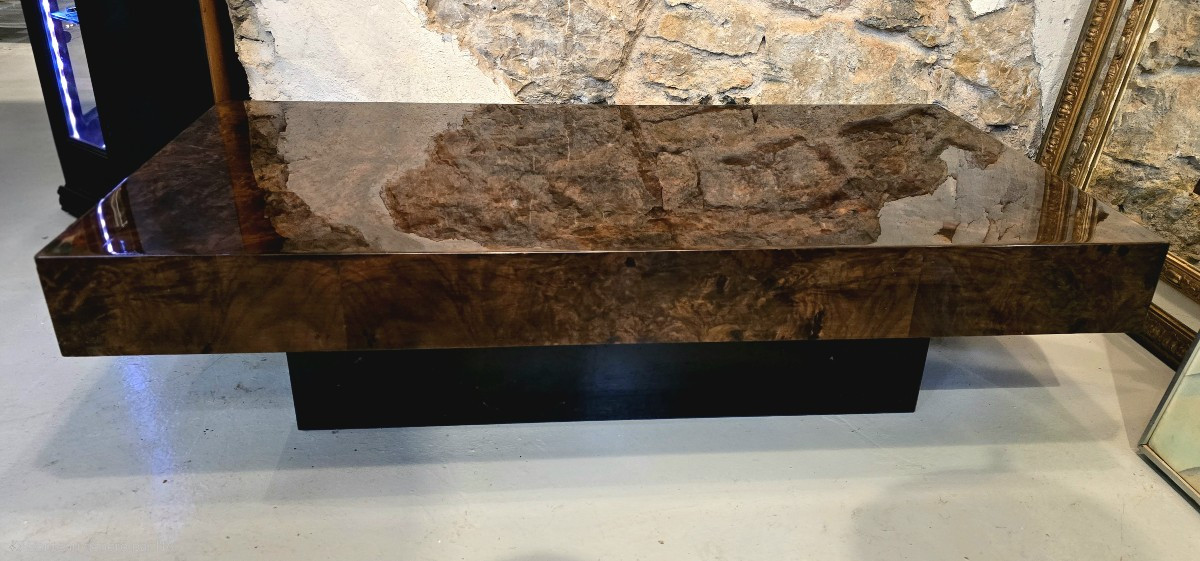 Coffee Table In Elm Burl Veneer Attributed To Willy Rizzo - 1970
