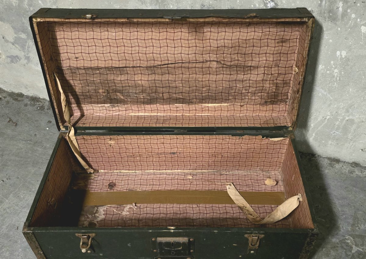 Malle ancienne en bois et métal – Style industriel / militaire-photo-1