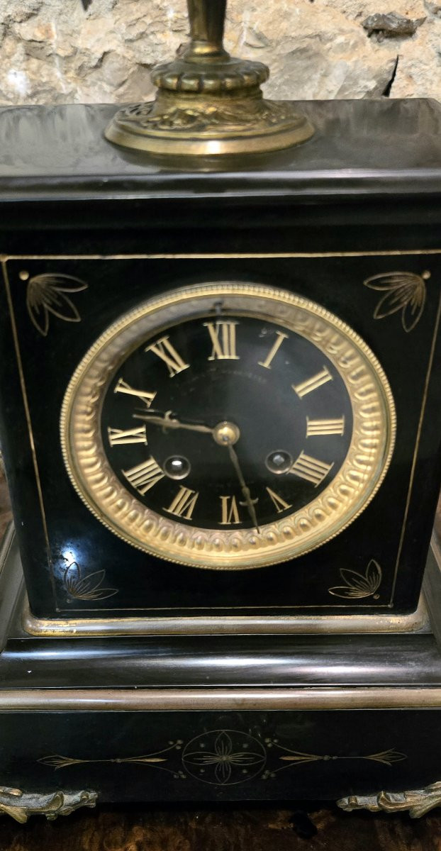 Napoleon III Clock In Black Marble And Bronze – 19th Century-photo-3