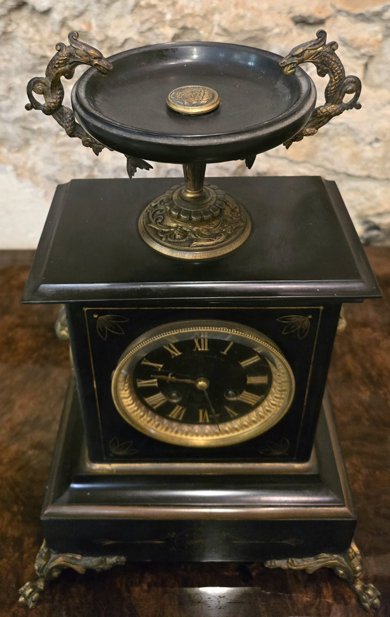 Napoleon III Clock In Black Marble And Bronze – 19th Century-photo-4