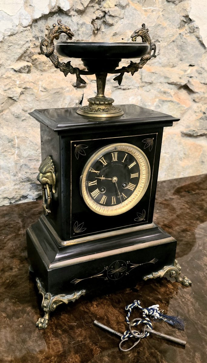 Napoleon III Clock In Black Marble And Bronze – 19th Century-photo-1