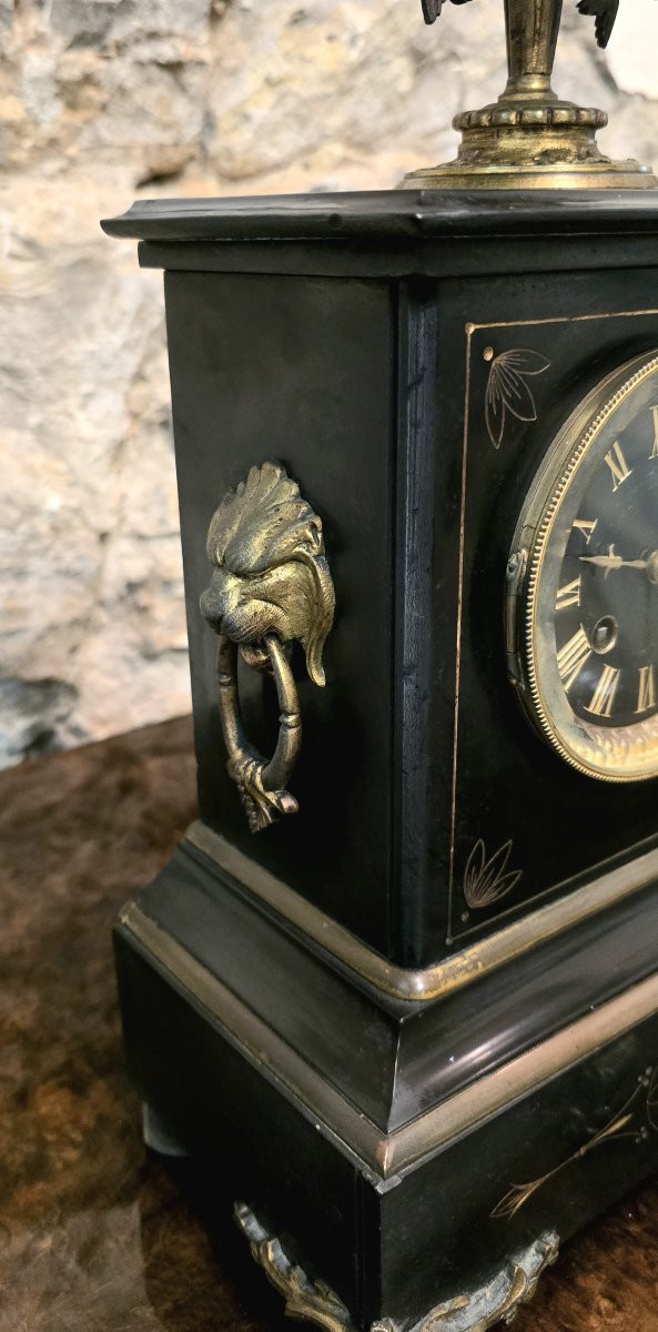 Napoleon III Clock In Black Marble And Bronze – 19th Century-photo-2