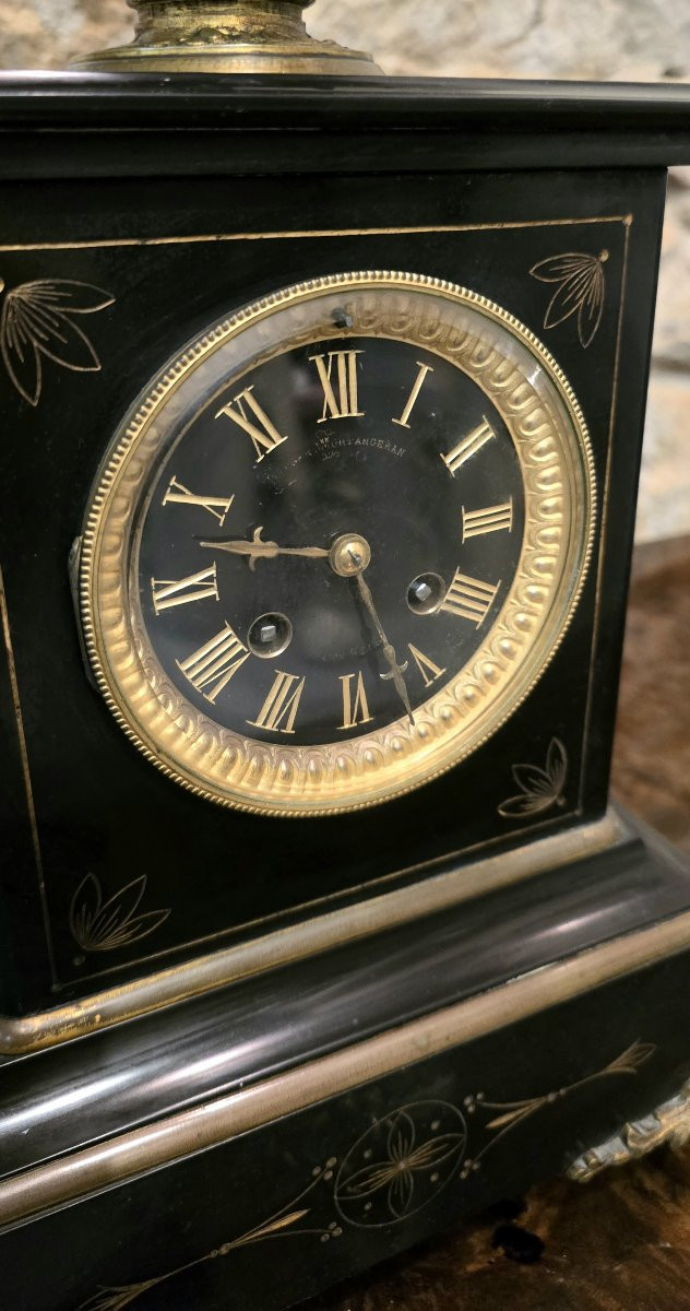 Napoleon III Clock In Black Marble And Bronze – 19th Century-photo-3