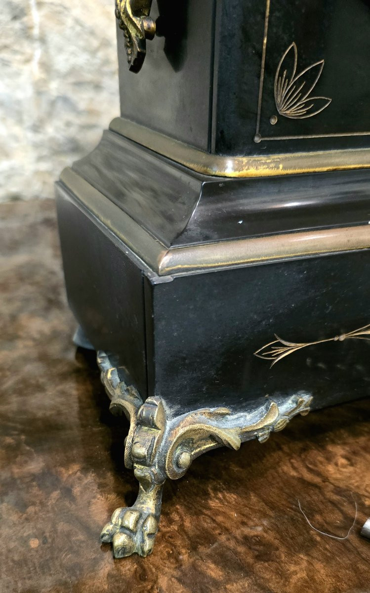 Napoleon III Clock In Black Marble And Bronze – 19th Century-photo-4