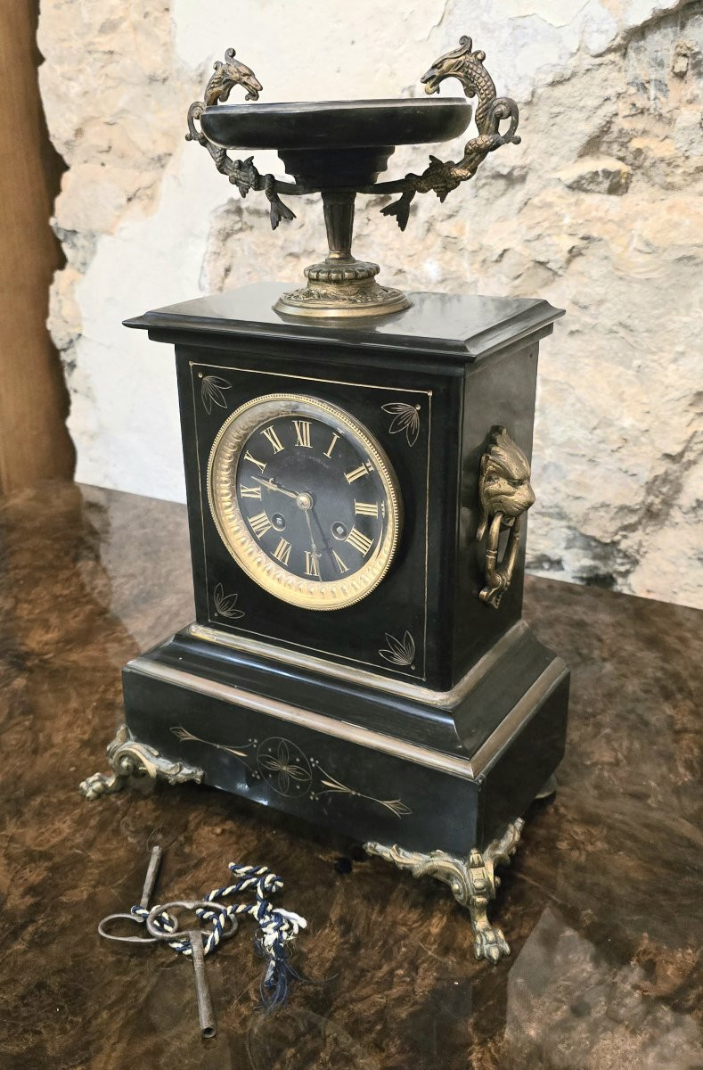 Napoleon III Clock In Black Marble And Bronze – 19th Century-photo-5