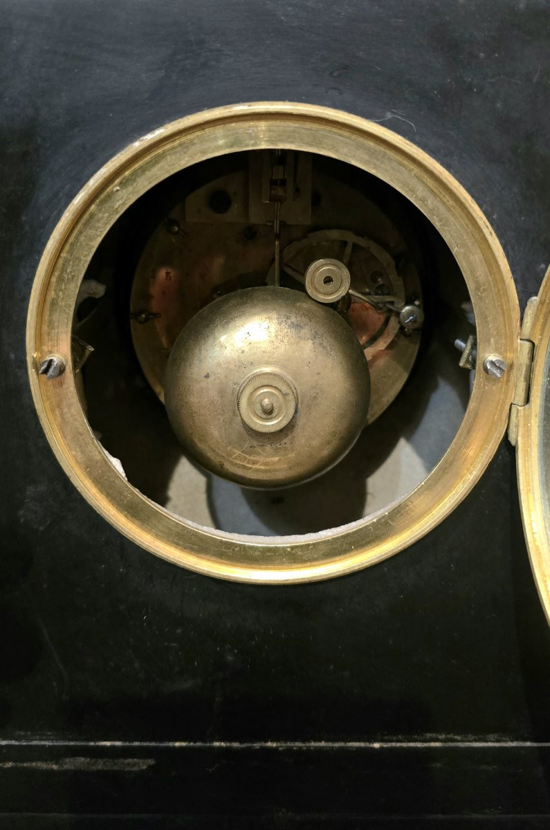 Napoleon III Clock In Black Marble And Bronze – 19th Century-photo-7