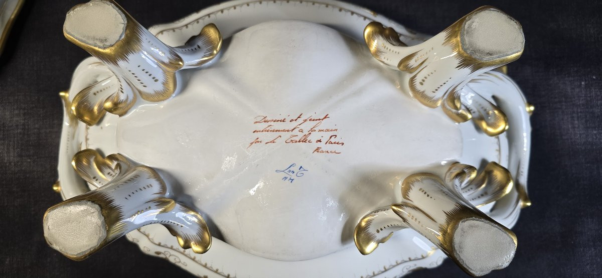 Le Tallec (paris) - Covered Tureen And Its Stand In Porcelain – Gilded Vegetal Decoration -photo-3