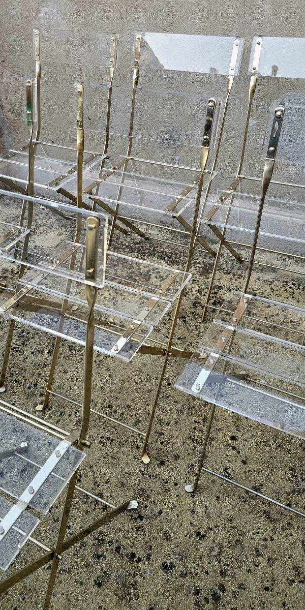 Yonel Lebovici (1937 - 1998) et Bernard Berthet suite de 8 chaises pliantes en plexiglas, 1970-photo-3