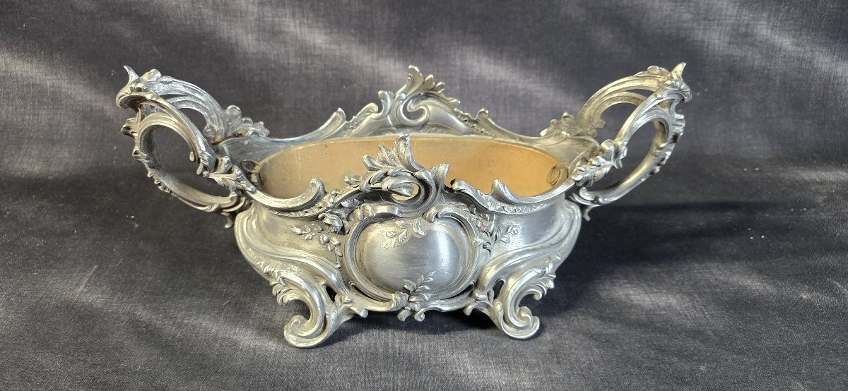 Louis XV Style Silver-plated Metal Jardinière, Early 20th Century Work-photo-3