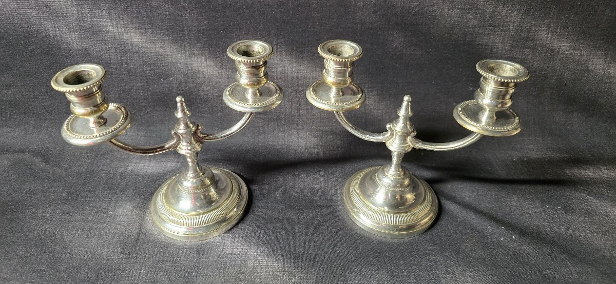 Paire de chandeliers en métal argenté – XXe siècle-photo-2