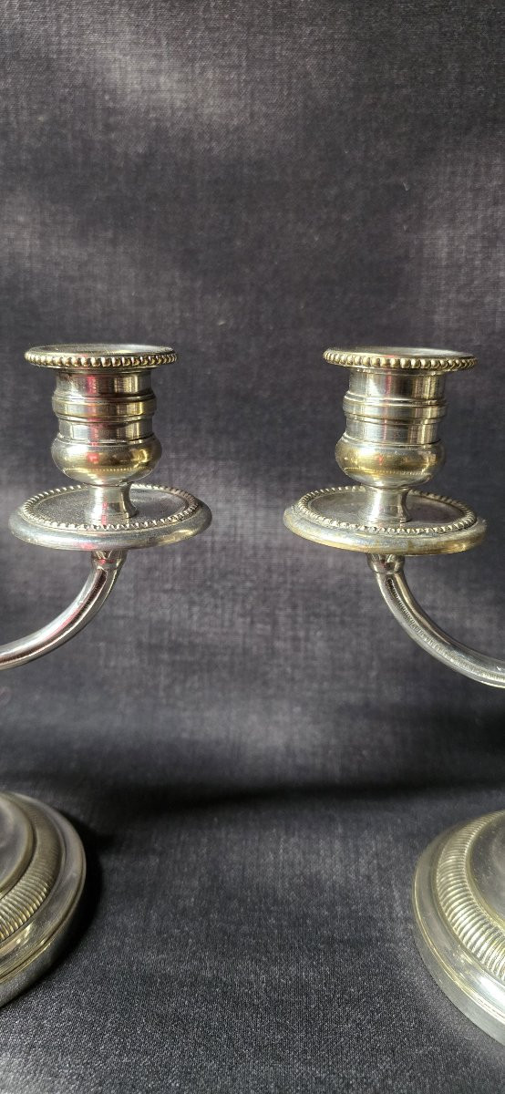Paire de chandeliers en métal argenté – XXe siècle-photo-4