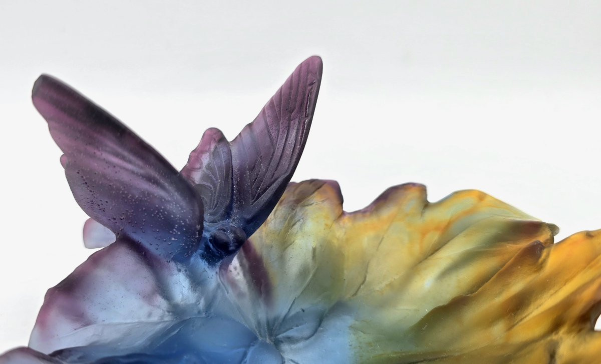 DAUM – Coupelle / Baguier « Papillon à la feuille de vigne » en pâte de verre, signé-photo-3