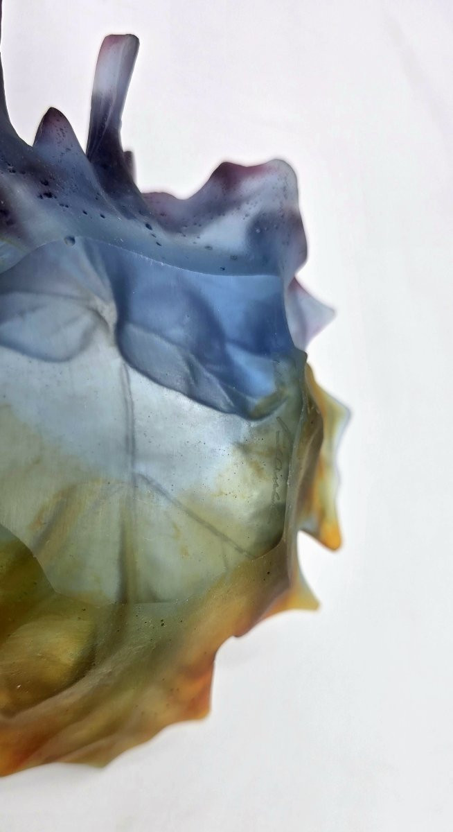 DAUM – Coupelle / Baguier « Papillon à la feuille de vigne » en pâte de verre, signé-photo-4