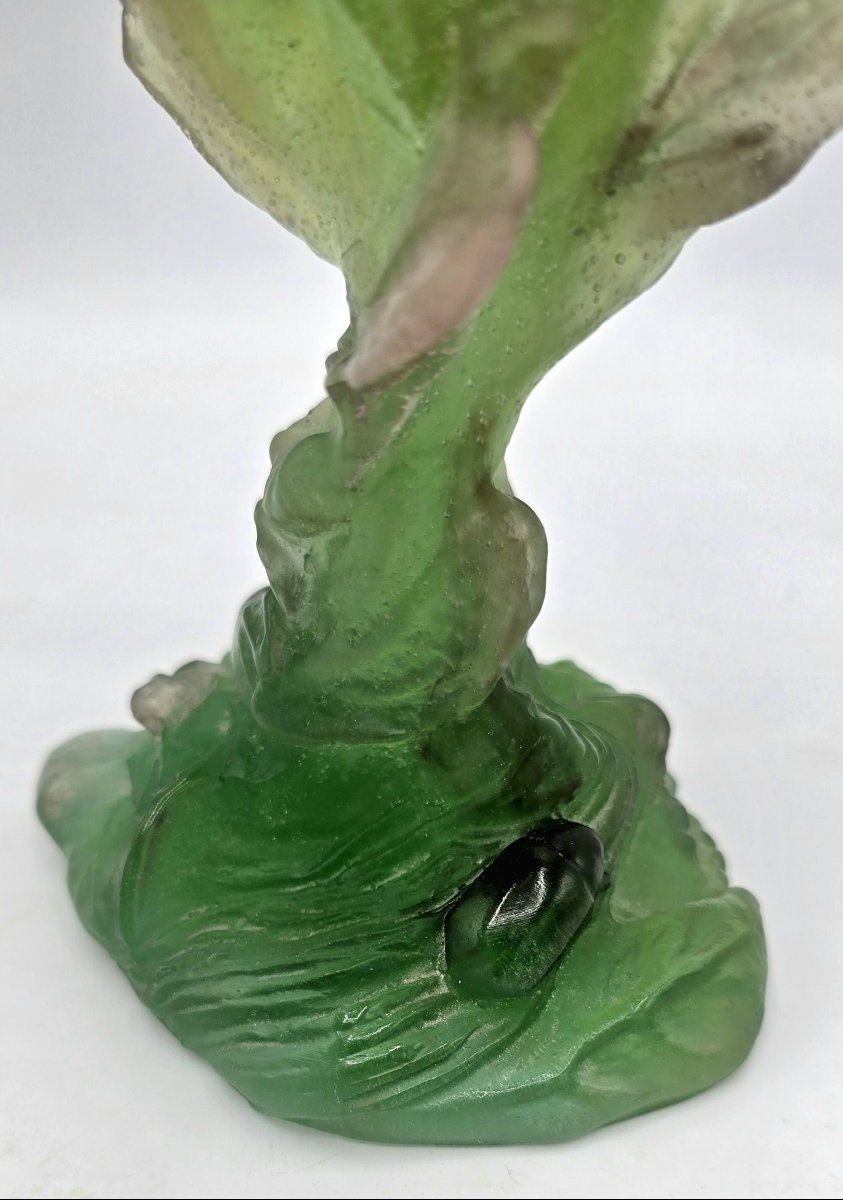 Daum - vase soliflore en cristal et pâte de verre verte à décor végétal-photo-4