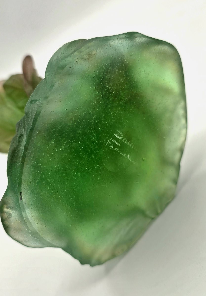 Daum - vase soliflore en cristal et pâte de verre verte à décor végétal-photo-4