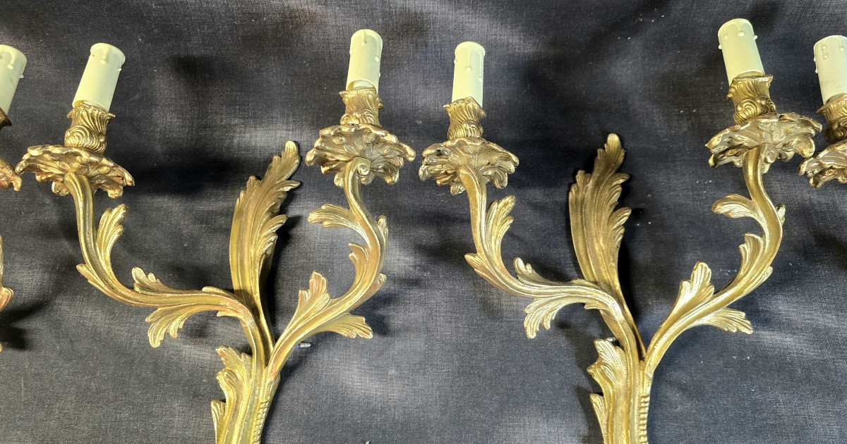Set Of 4 Gilt Bronze Wall Sconces – Louis XV Style – 20th Century-photo-2