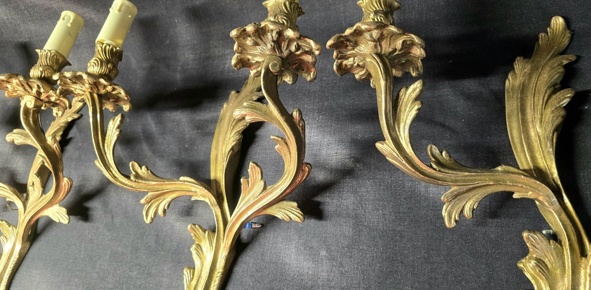 Set Of 4 Gilt Bronze Wall Sconces – Louis XV Style – 20th Century-photo-1