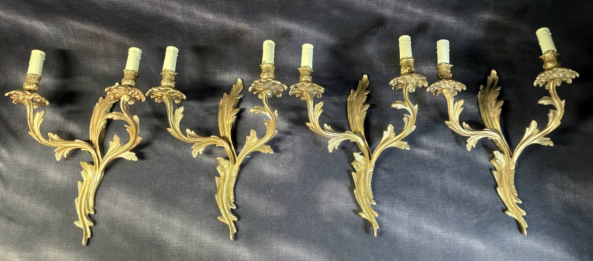 Set Of 4 Gilt Bronze Wall Sconces – Louis XV Style – 20th Century