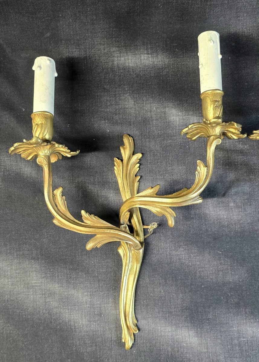 Pair Of Gilt Bronze Wall Sconces – Louis XV Style – 20th Century-photo-2