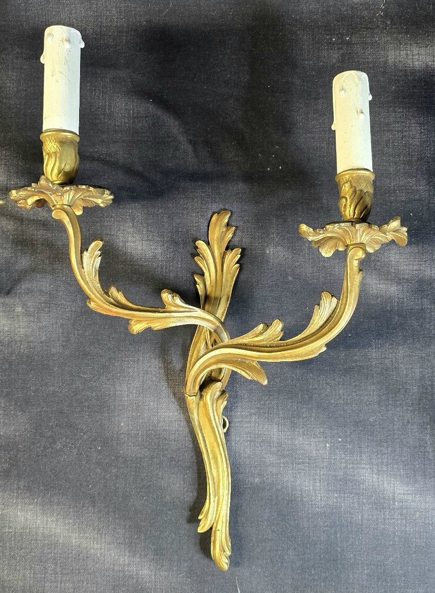 Pair Of Gilt Bronze Wall Sconces – Louis XV Style – 20th Century-photo-3