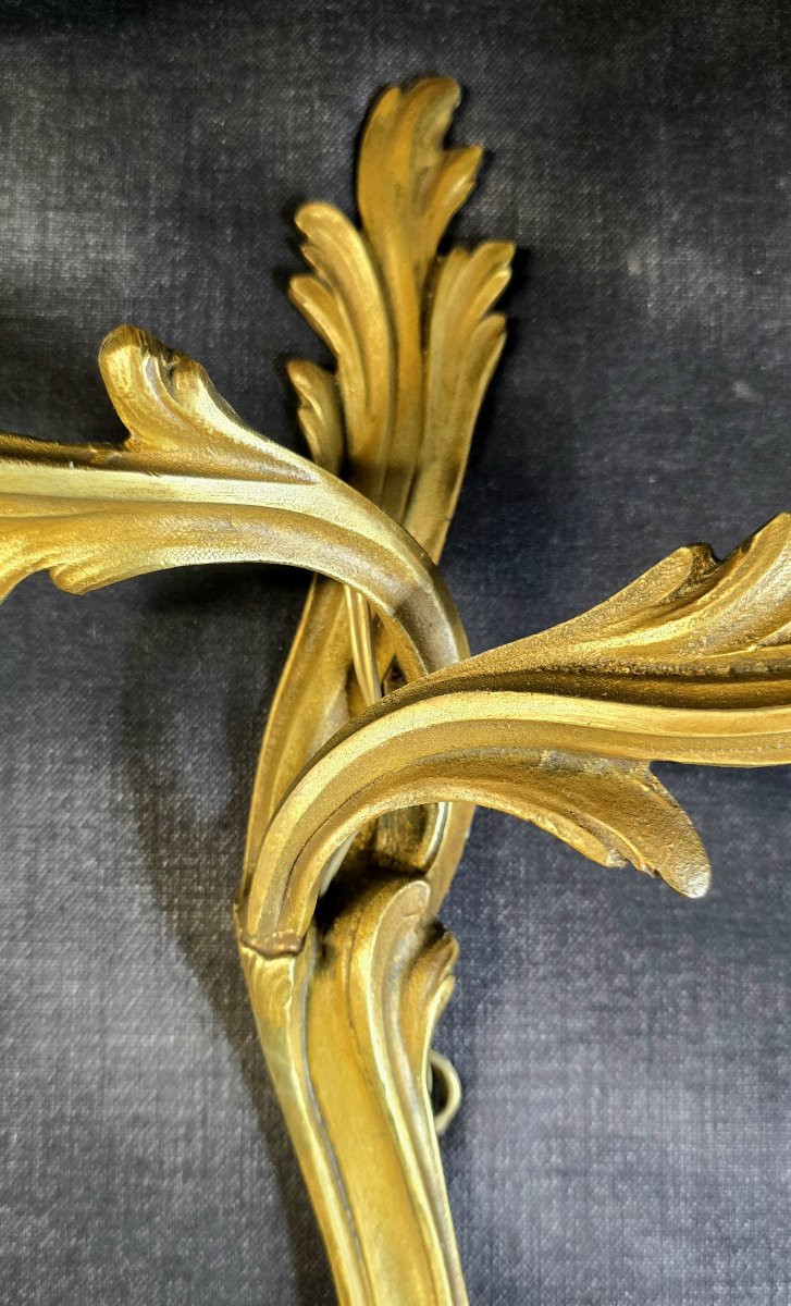 Pair Of Gilt Bronze Wall Sconces – Louis XV Style – 20th Century-photo-1