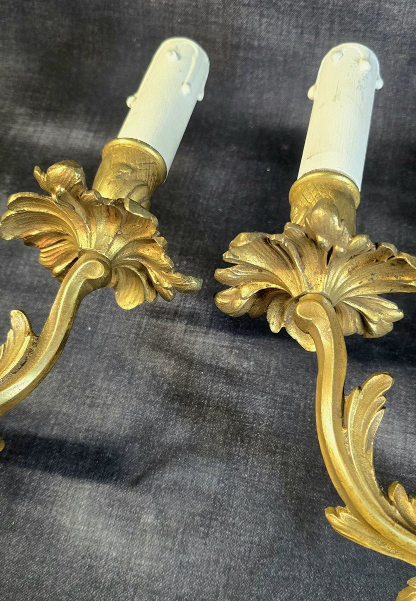 Pair Of Gilt Bronze Wall Sconces – Louis XV Style – 20th Century-photo-3