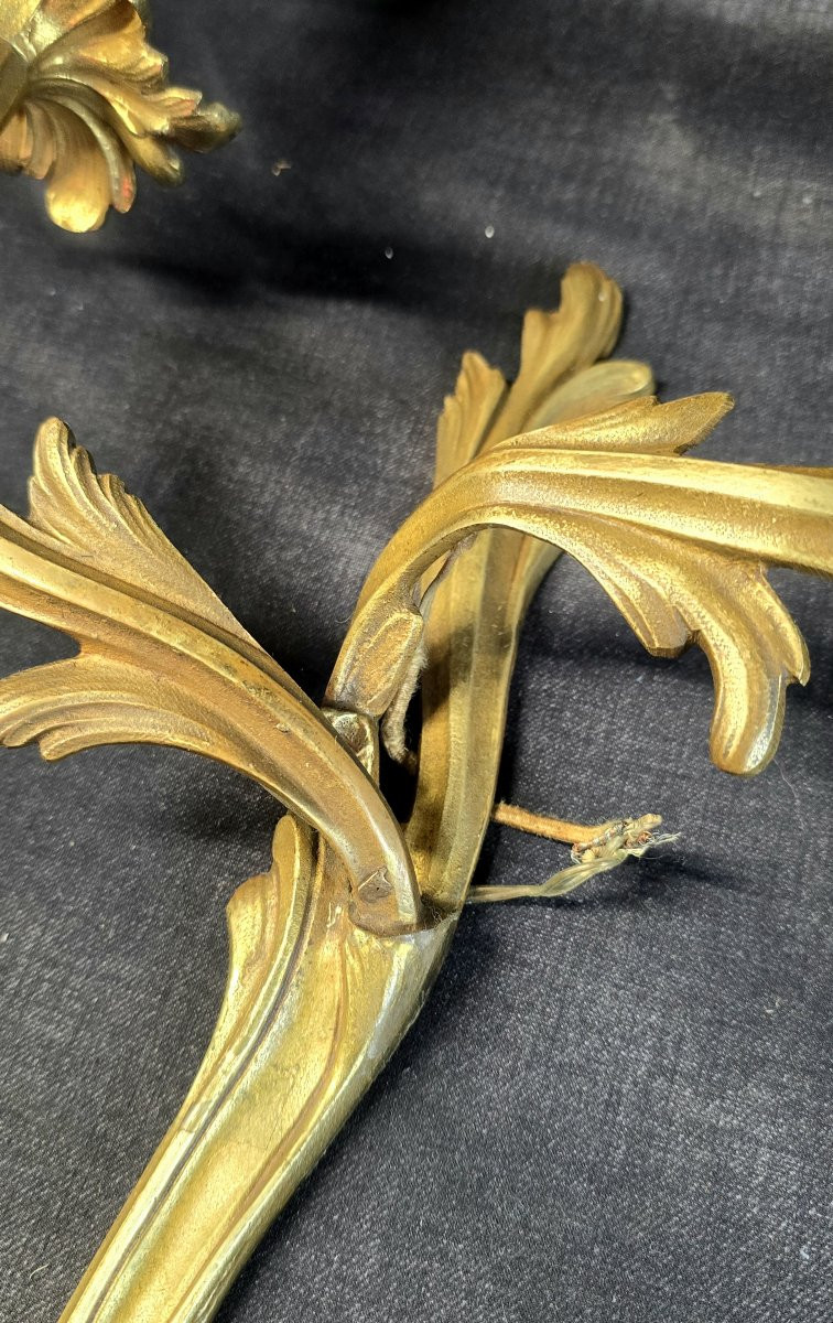 Pair Of Gilt Bronze Wall Sconces – Louis XV Style – 20th Century-photo-4
