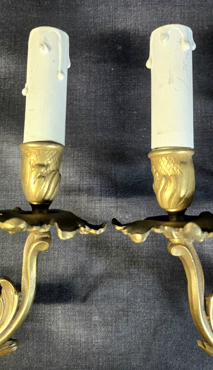 Pair Of Gilt Bronze Wall Sconces – Louis XV Style – 20th Century-photo-5