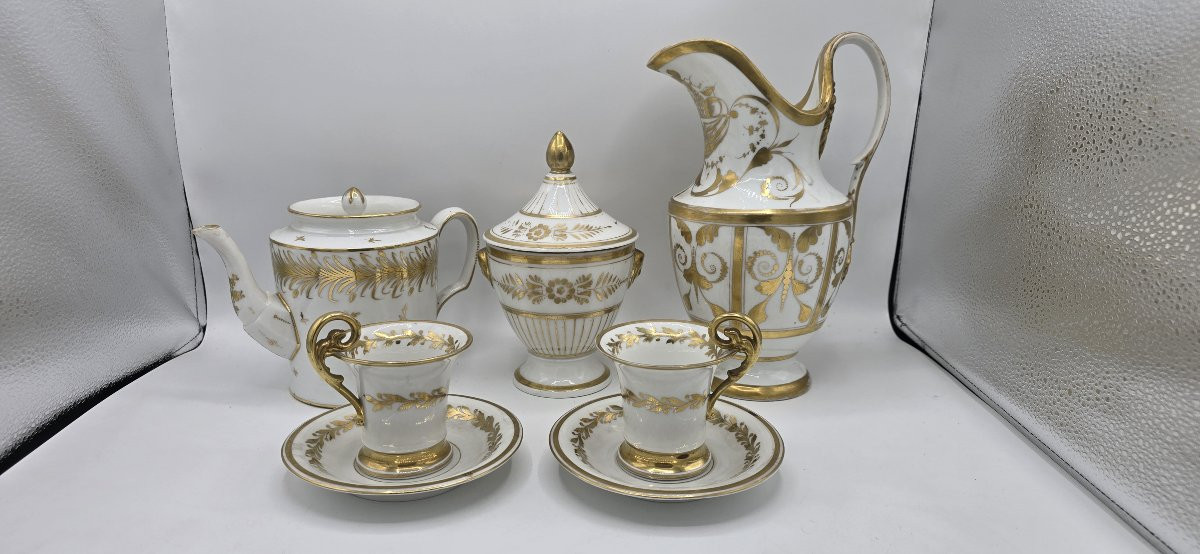 Antique White And Gold Porcelain Coffee Service – Empire Style – Early 19th Century-photo-1