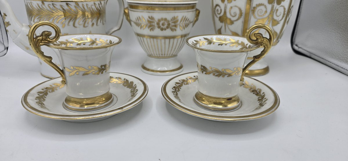 Antique White And Gold Porcelain Coffee Service – Empire Style – Early 19th Century-photo-2