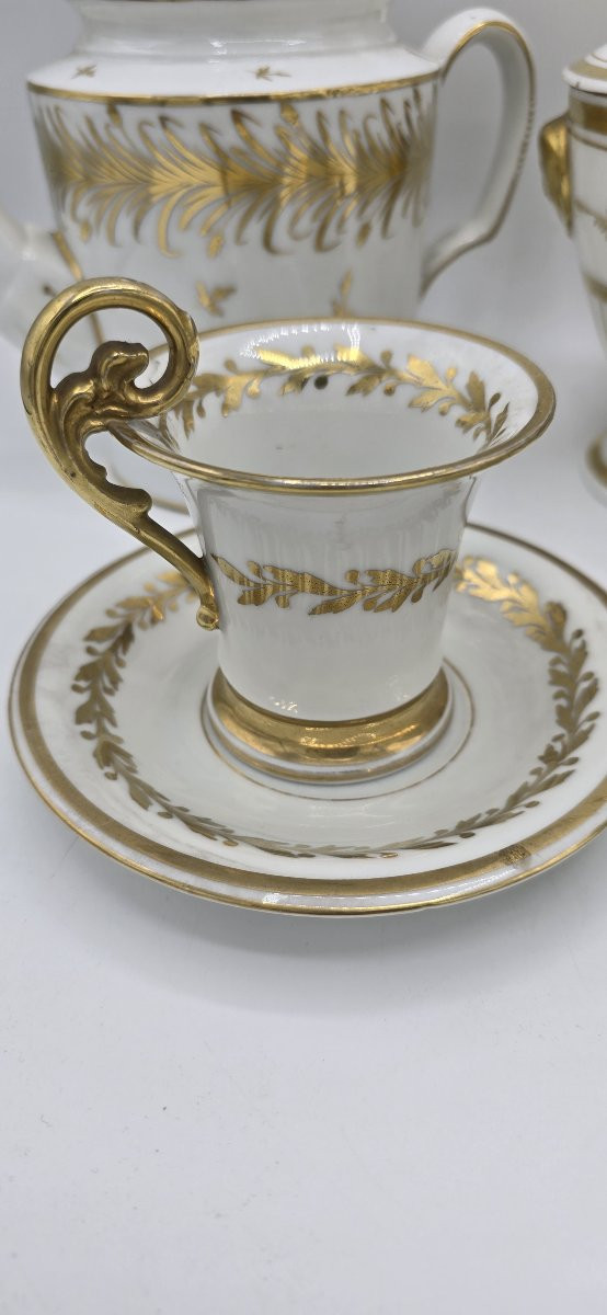 Antique White And Gold Porcelain Coffee Service – Empire Style – Early 19th Century-photo-3