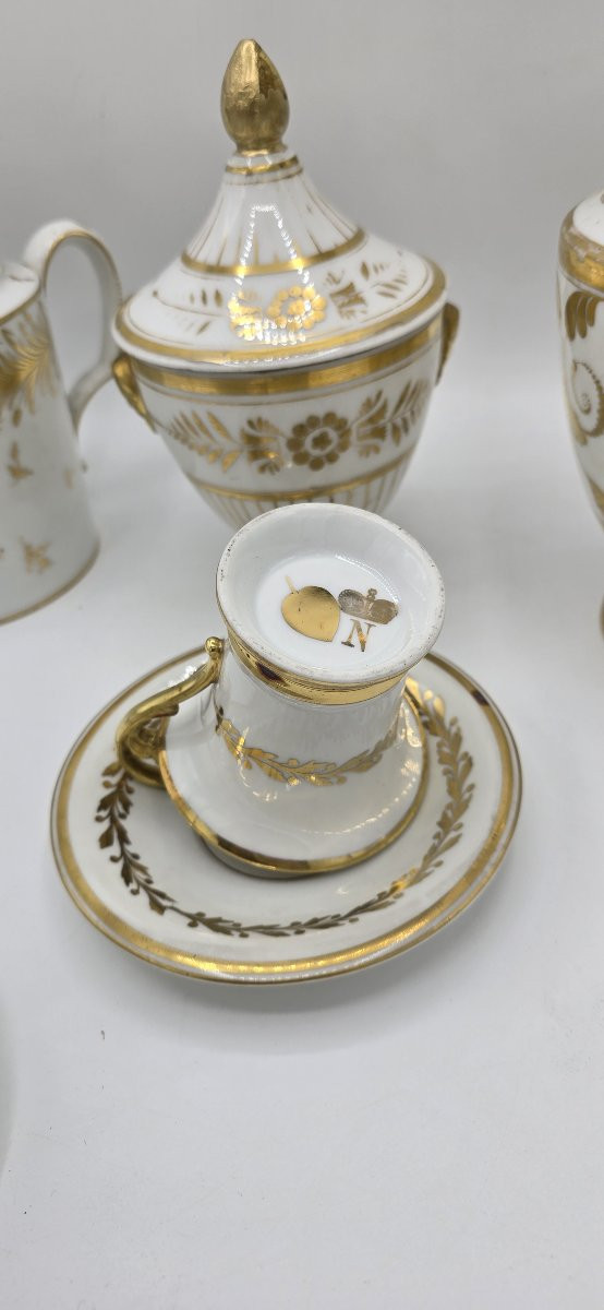 Antique White And Gold Porcelain Coffee Service – Empire Style – Early 19th Century-photo-5