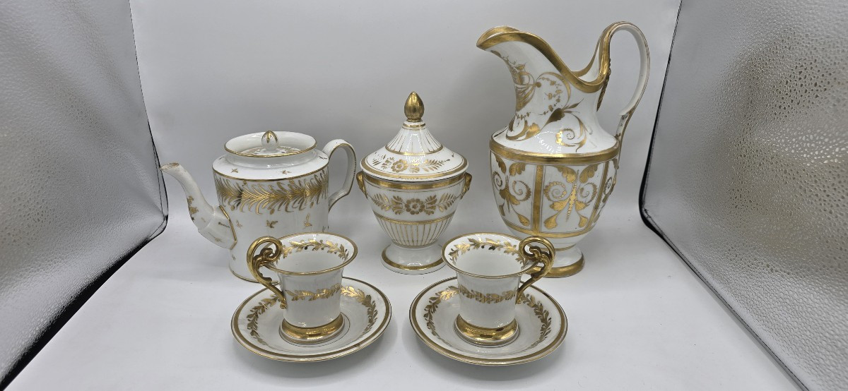 Antique White And Gold Porcelain Coffee Service – Empire Style – Early 19th Century