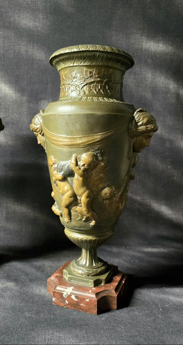 Pair Of Decorative Vases In Patinated Spelter – Neoclassical Style-photo-8