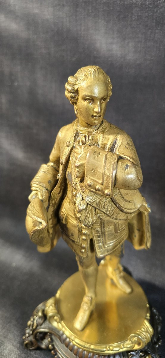 Paire de statuettes en régule doré – Personnages du XVIIIᵉ siècle-photo-3