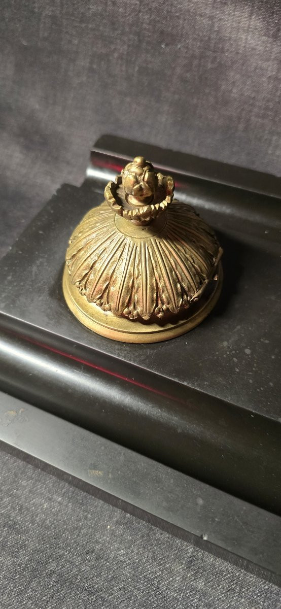Encrier double ancien en marbre noir et bronze – fin XIXᵉ / début XXᵉ siècle-photo-4