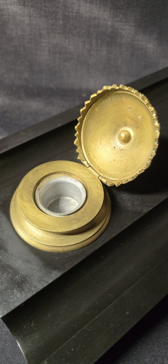 Encrier double ancien en marbre noir et bronze – fin XIXᵉ / début XXᵉ siècle-photo-4