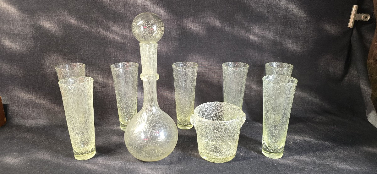Set Of Biot Bubble Glassware – Carafe, Glasses And Ice Bucket – 1960s