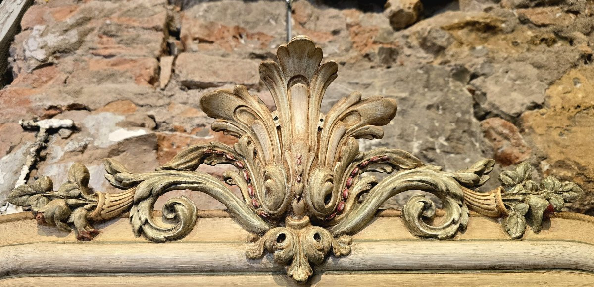 Mirror With Carved Pediment, Stucco And Painted Wood In The Napoleon III Style - Early 20th Century-photo-3