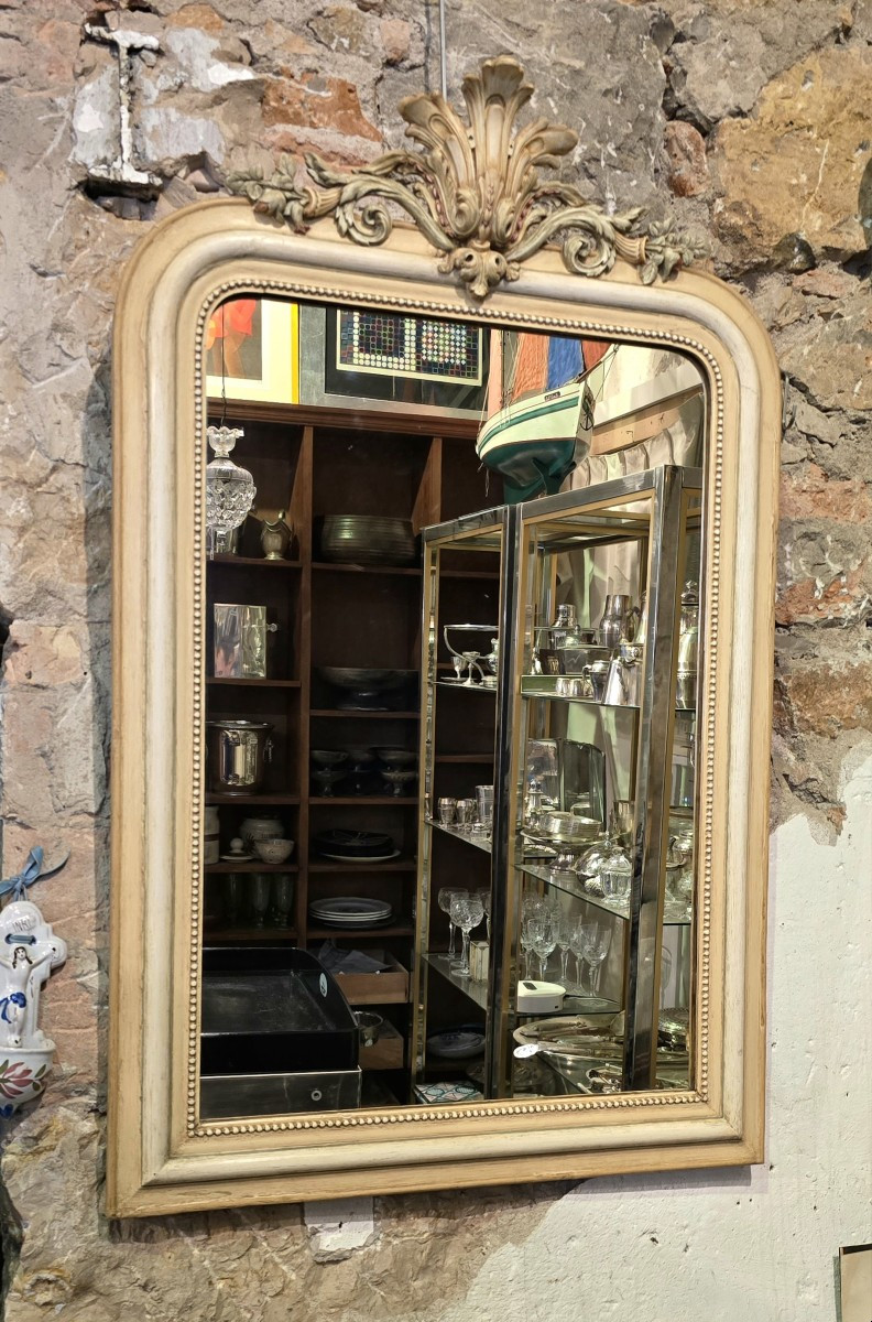 Mirror With Carved Pediment, Stucco And Painted Wood In The Napoleon III Style - Early 20th Century