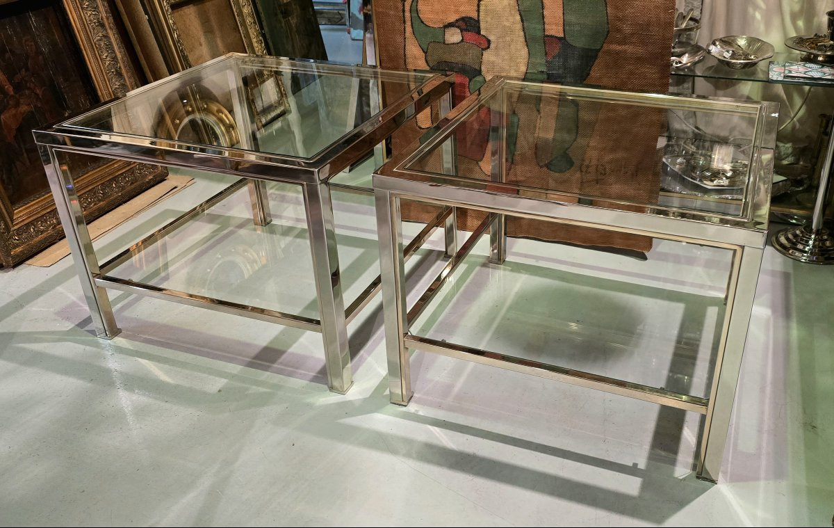 Paire de bouts de canapé ou tables d’appoint, Maison Charles, France, vers 1970-photo-3