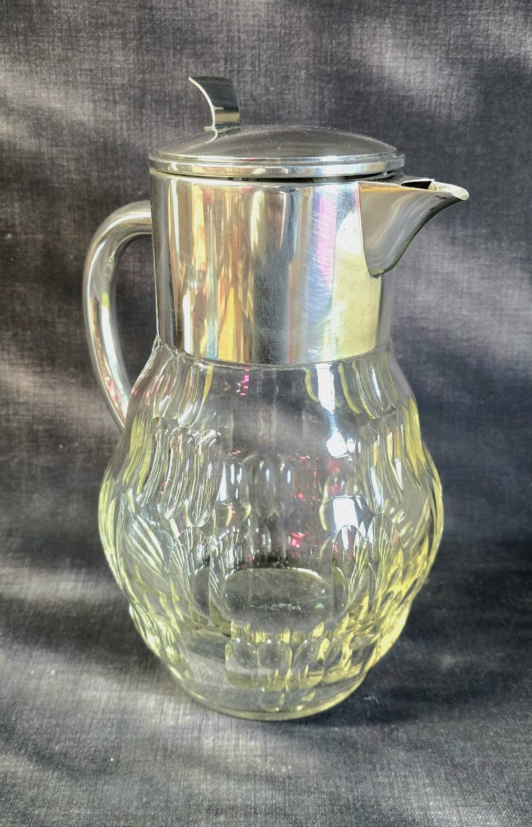WMF  pichet / verseuse  en verre moulé et métal argenté avec filtre – vers 1930-1945-photo-3