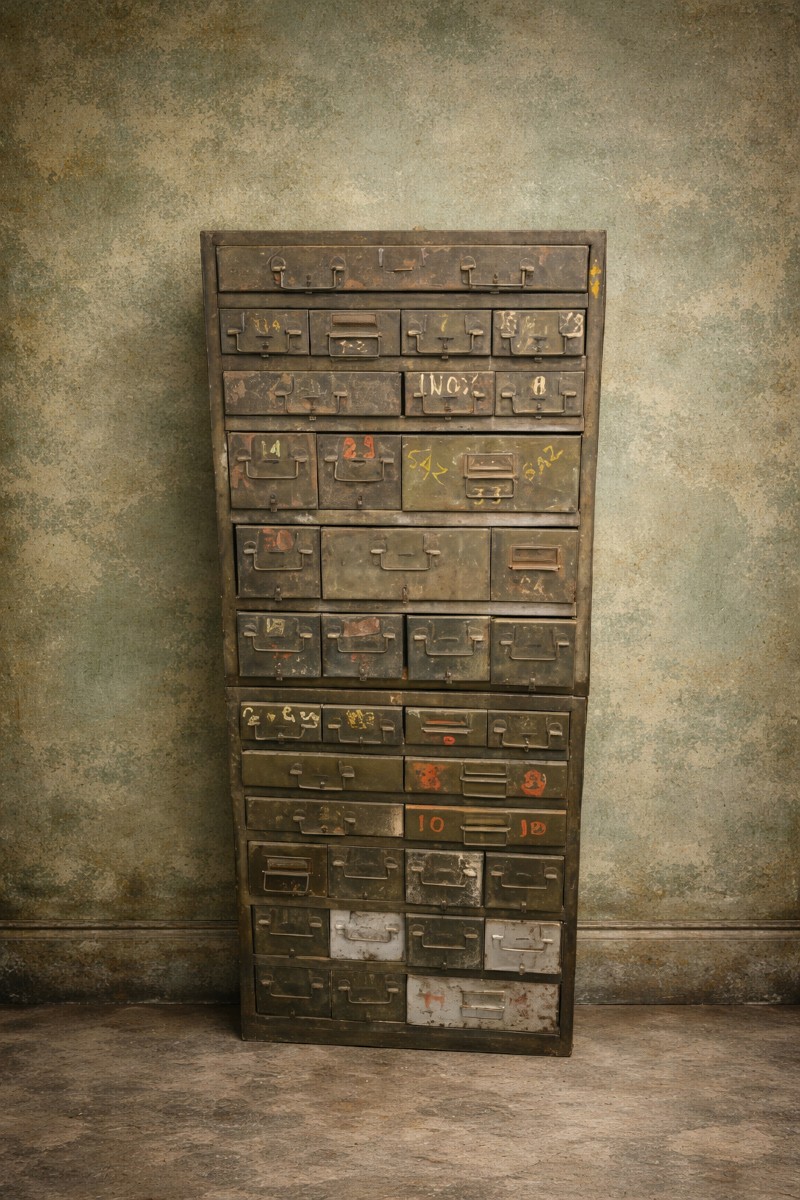 Etabli militaire - Deux servantes de mécanicien militaires en métal