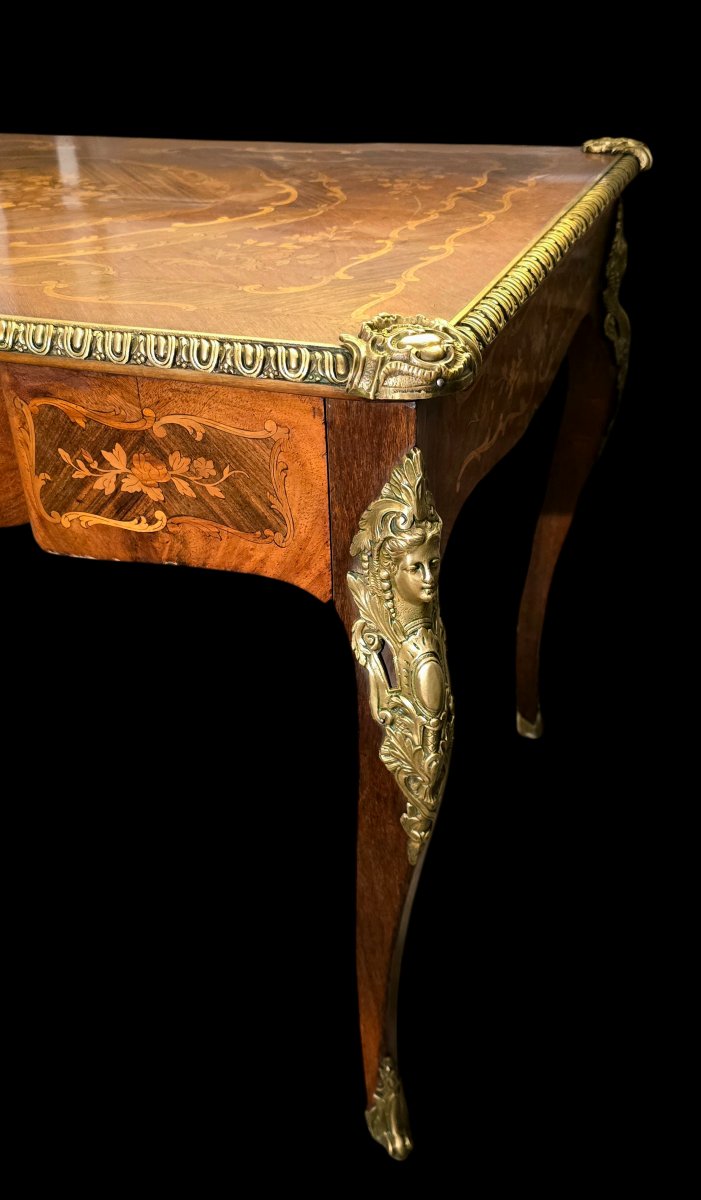 Louis XV Style Flat Desk In Marquetry - 20th Century Work-photo-3